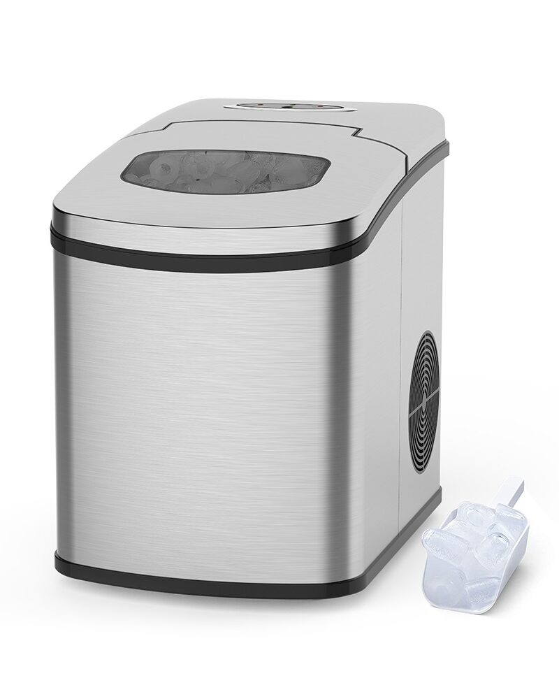 MIUI Stainless Steel Small Household Ice Maker, Fully Automatic Round Ice Cube Maker, 10kg/24h,Compact and Space-Saving-MUICEH-05