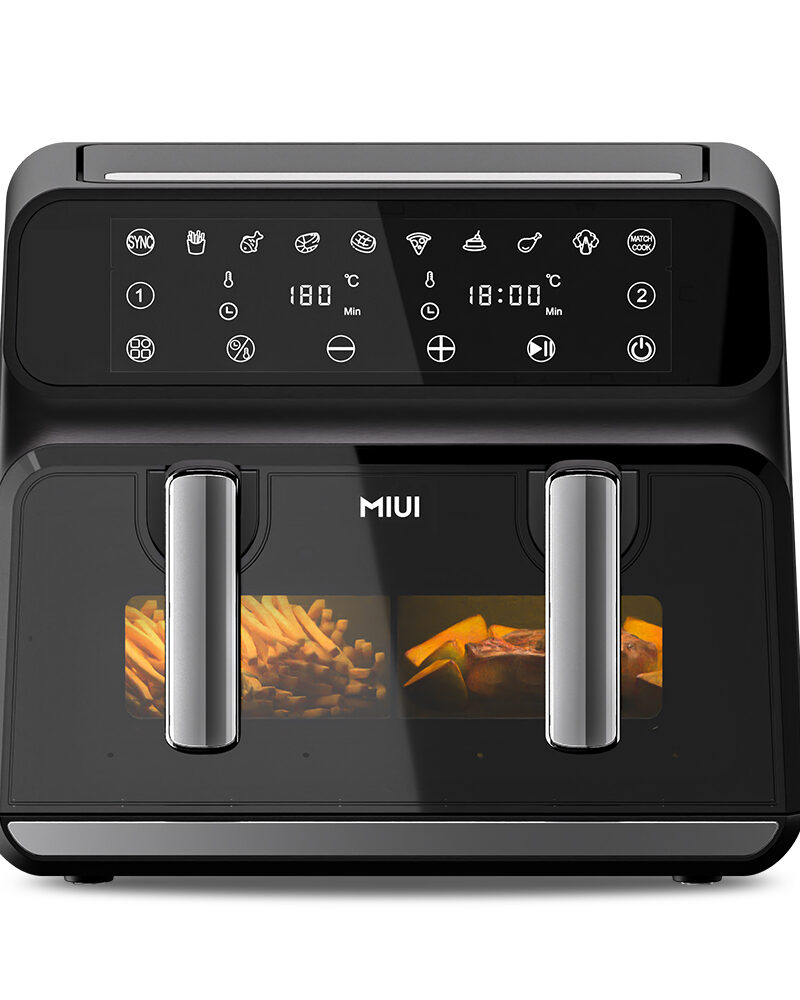 MIUI Smart Air Fryer with Two Baskets Dual Screen Touch Control No-Oil Hot Air Oven 4.5L/9L Electric Deep Fryer Viewable Window-T4