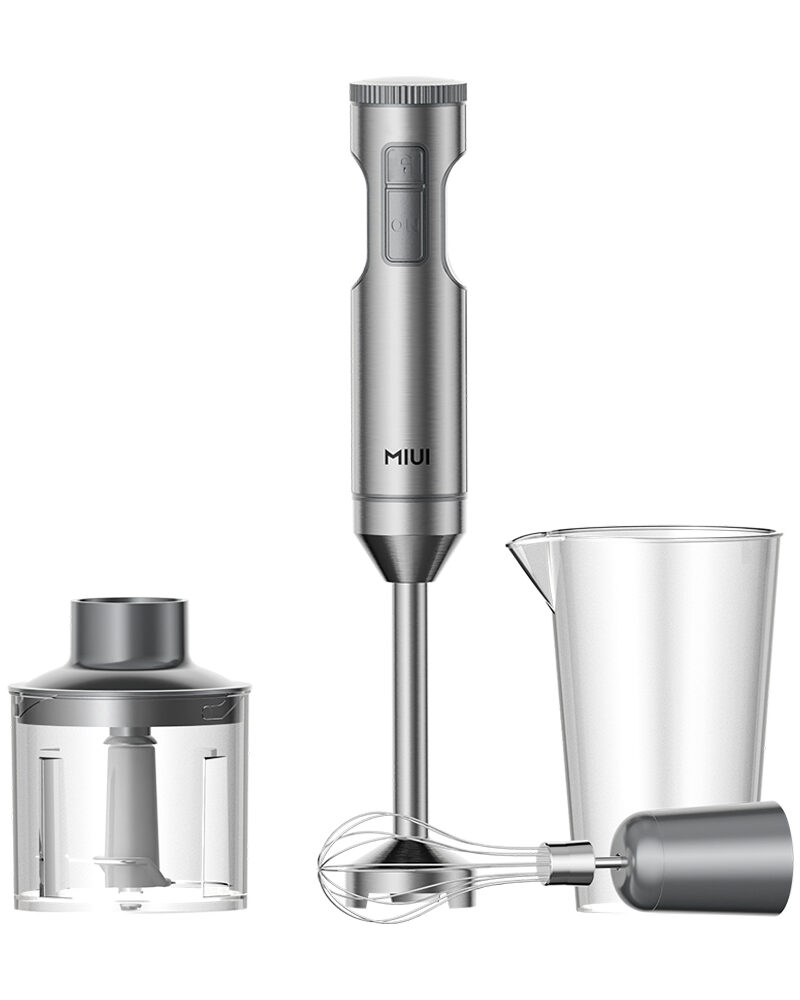 MIUI Hand Immersion Blender 1000W Powerful 4-in-1,Stainless Steel Stick Food Mixer,700ml Mixing Beaker,500ml Processor,Whisk-H1